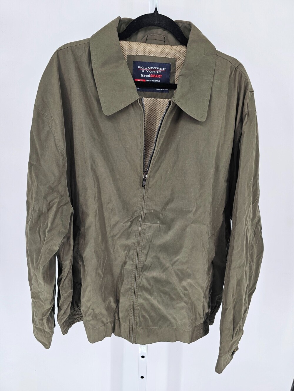 Roundtree & Yorke Mens Sz 2XB Travelsmart Zip Up Bomber Jacket Olive Green New